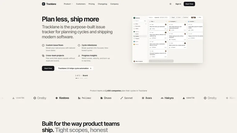 Tracklane Devtool Landing result preview